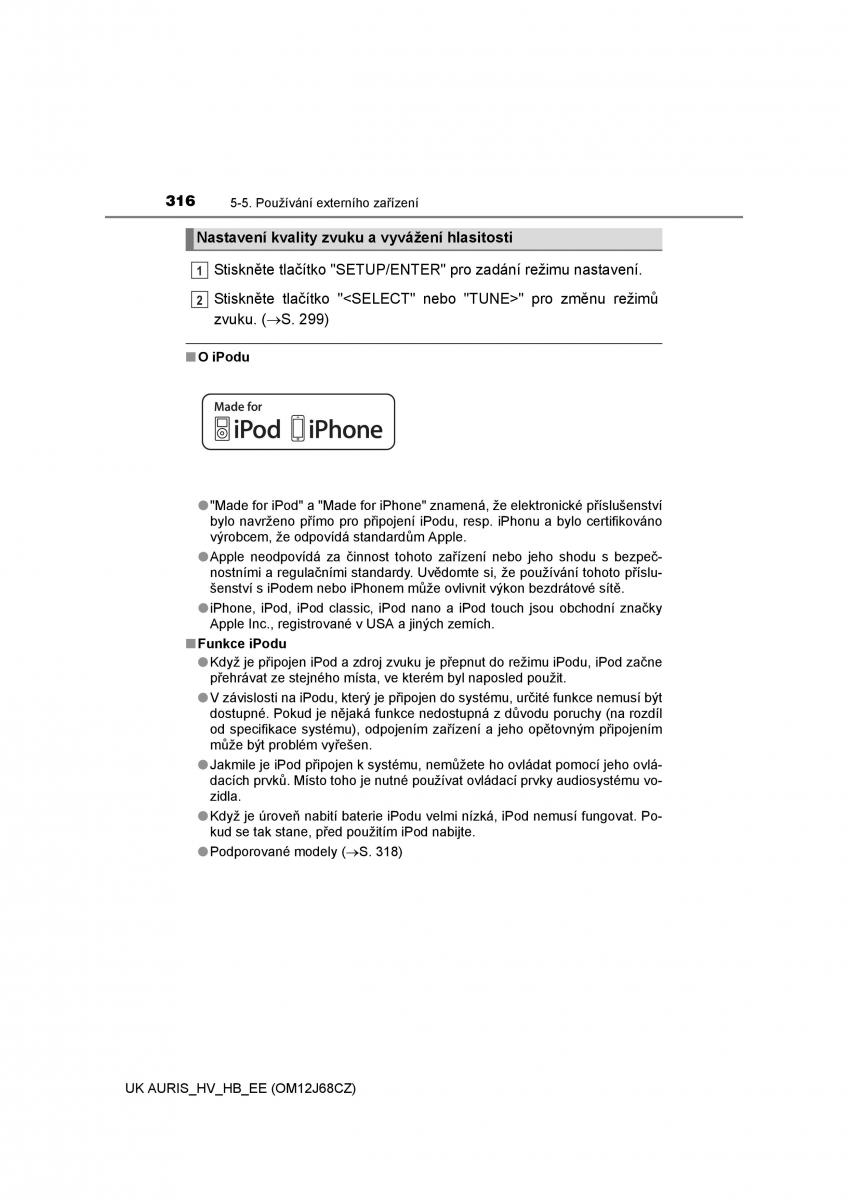 Toyota Auris Hybrid II 2 navod k obsludze / page 316