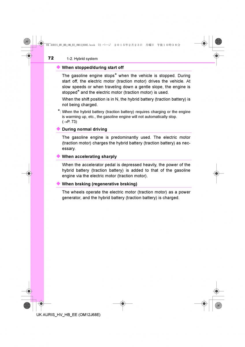 Toyota Auris Hybrid II 2 owners manual / page 72