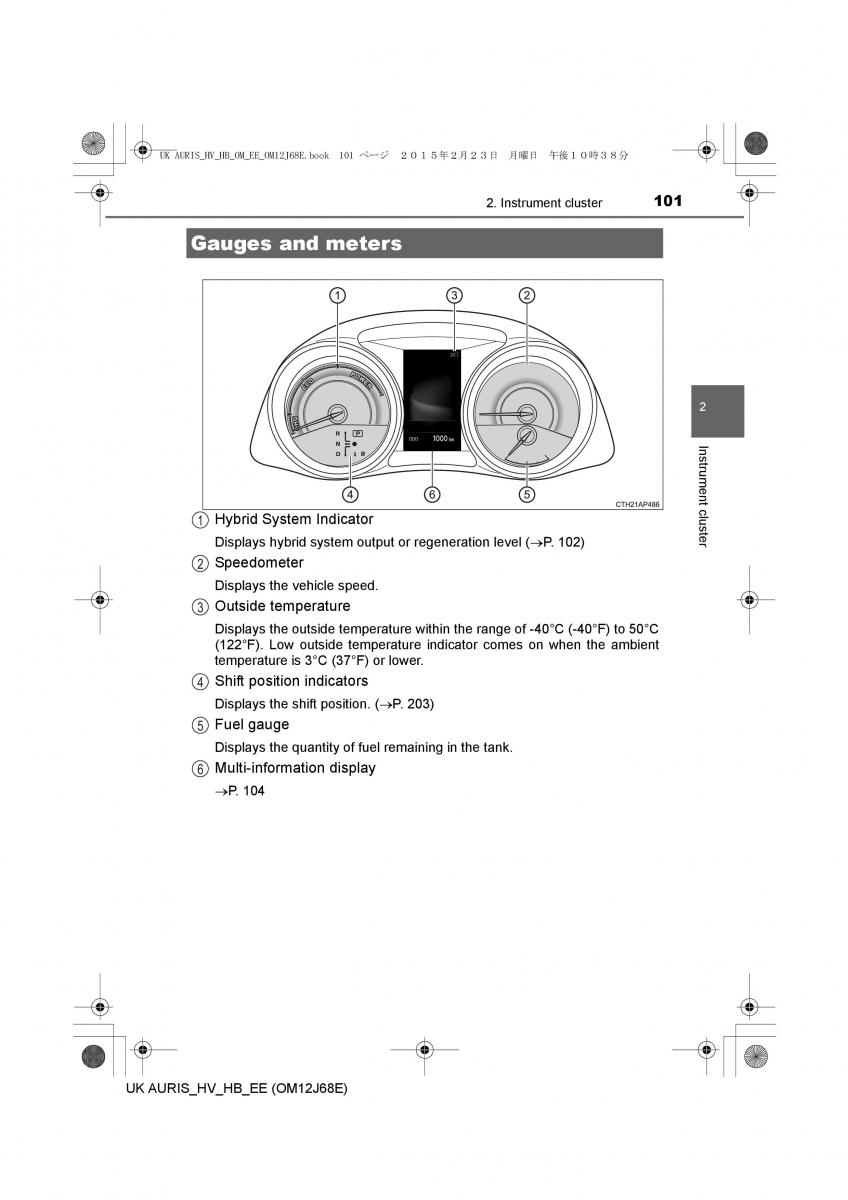 Toyota Auris Hybrid II 2 owners manual / page 101