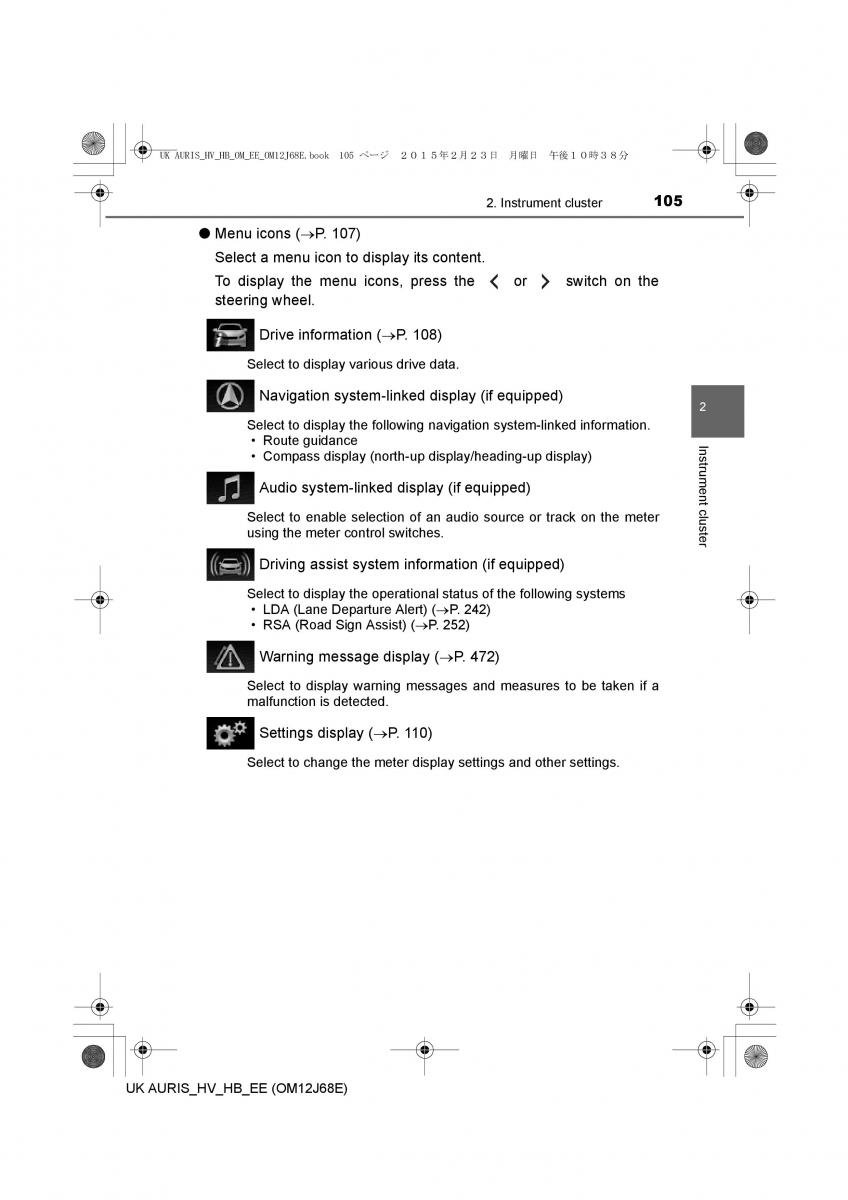 Toyota Auris Hybrid II 2 owners manual / page 105