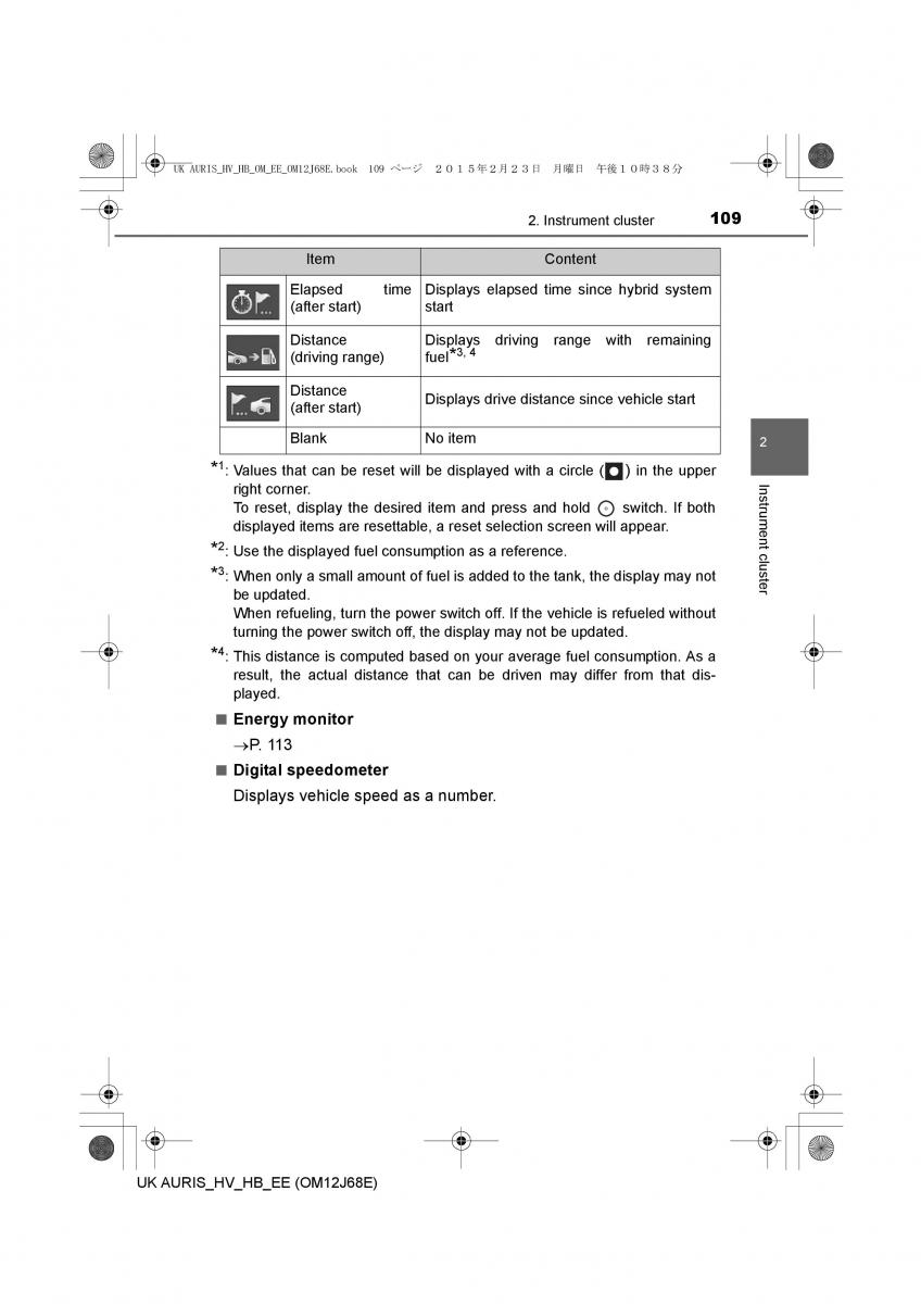 Toyota Auris Hybrid II 2 owners manual / page 109