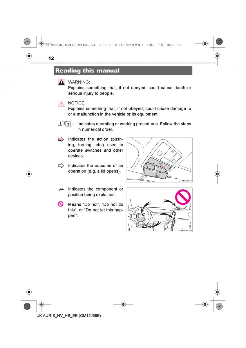 Toyota Auris Hybrid II 2 owners manual / page 12