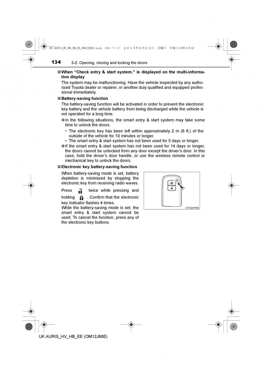 Toyota Auris Hybrid II 2 owners manual / page 134