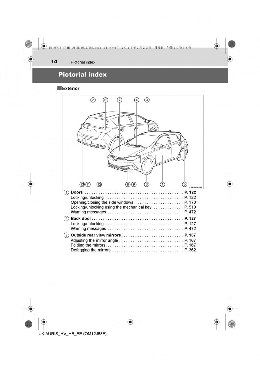 Toyota Auris Hybrid II 2 owners manual / page 14