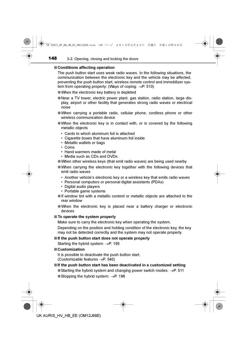 Toyota Auris Hybrid II 2 owners manual / page 148