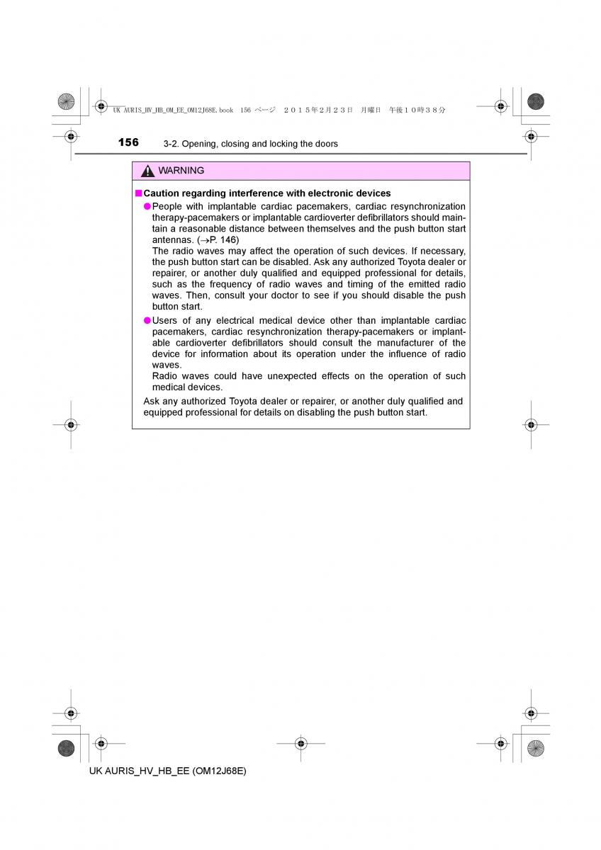 Toyota Auris Hybrid II 2 owners manual / page 156