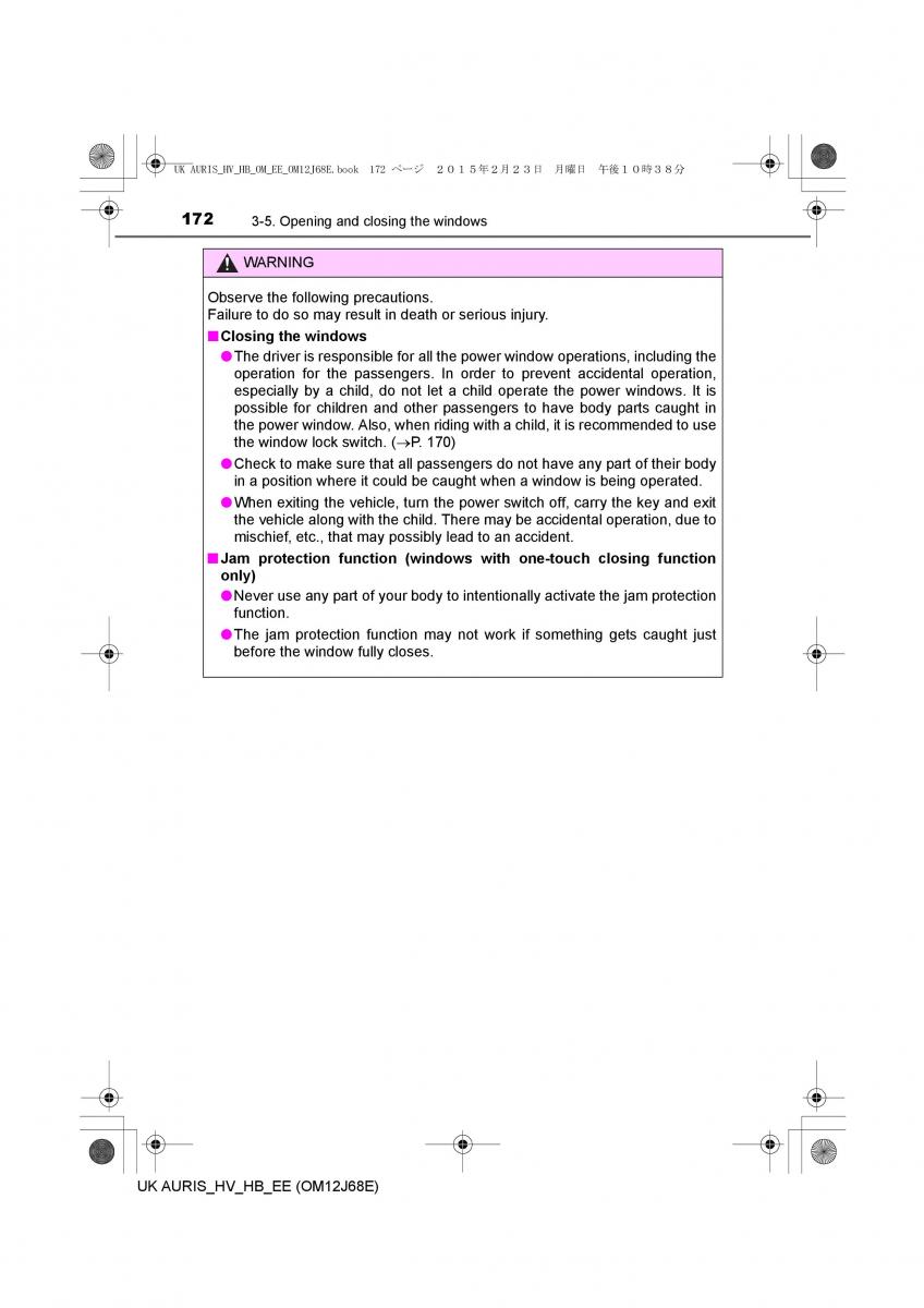 Toyota Auris Hybrid II 2 owners manual / page 172