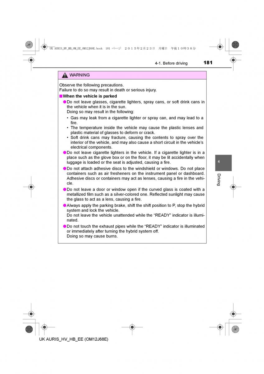 Toyota Auris Hybrid II 2 owners manual / page 181