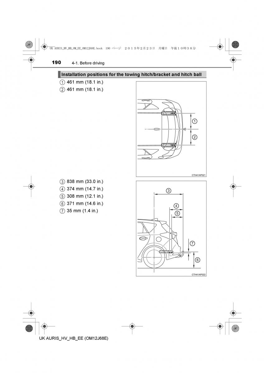 Toyota Auris Hybrid II 2 owners manual / page 190