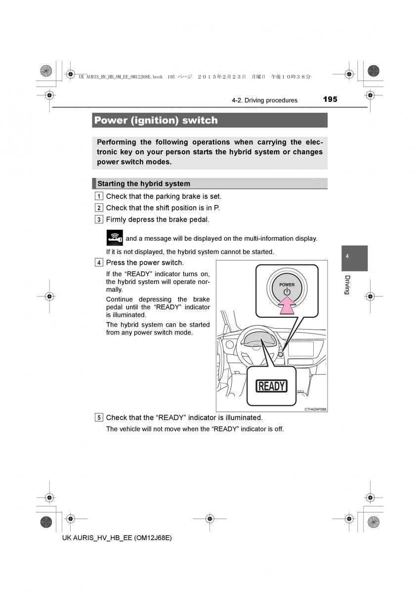 Toyota Auris Hybrid II 2 owners manual / page 195