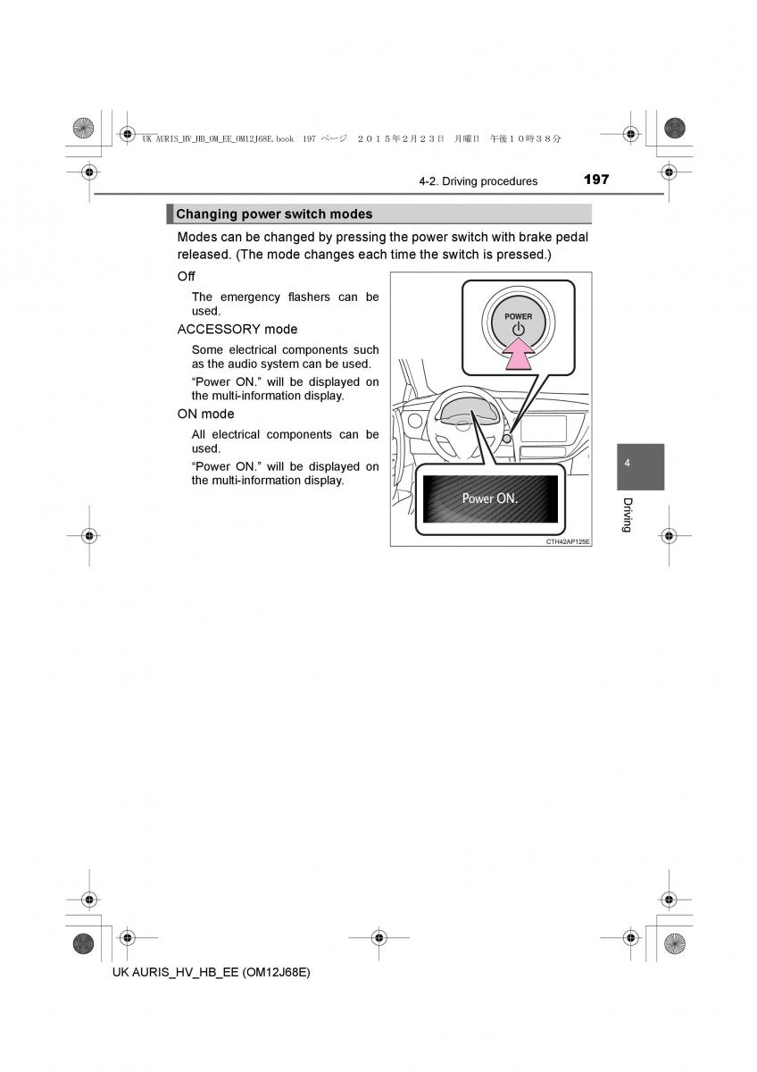 Toyota Auris Hybrid II 2 owners manual / page 197