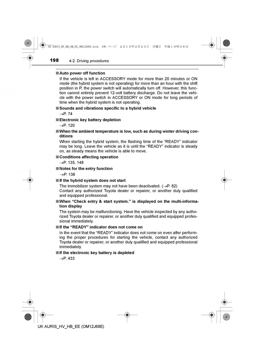 Toyota Auris Hybrid II 2 owners manual / page 198