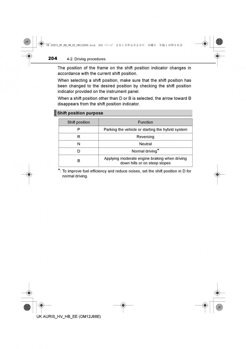 Toyota Auris Hybrid II 2 owners manual / page 204