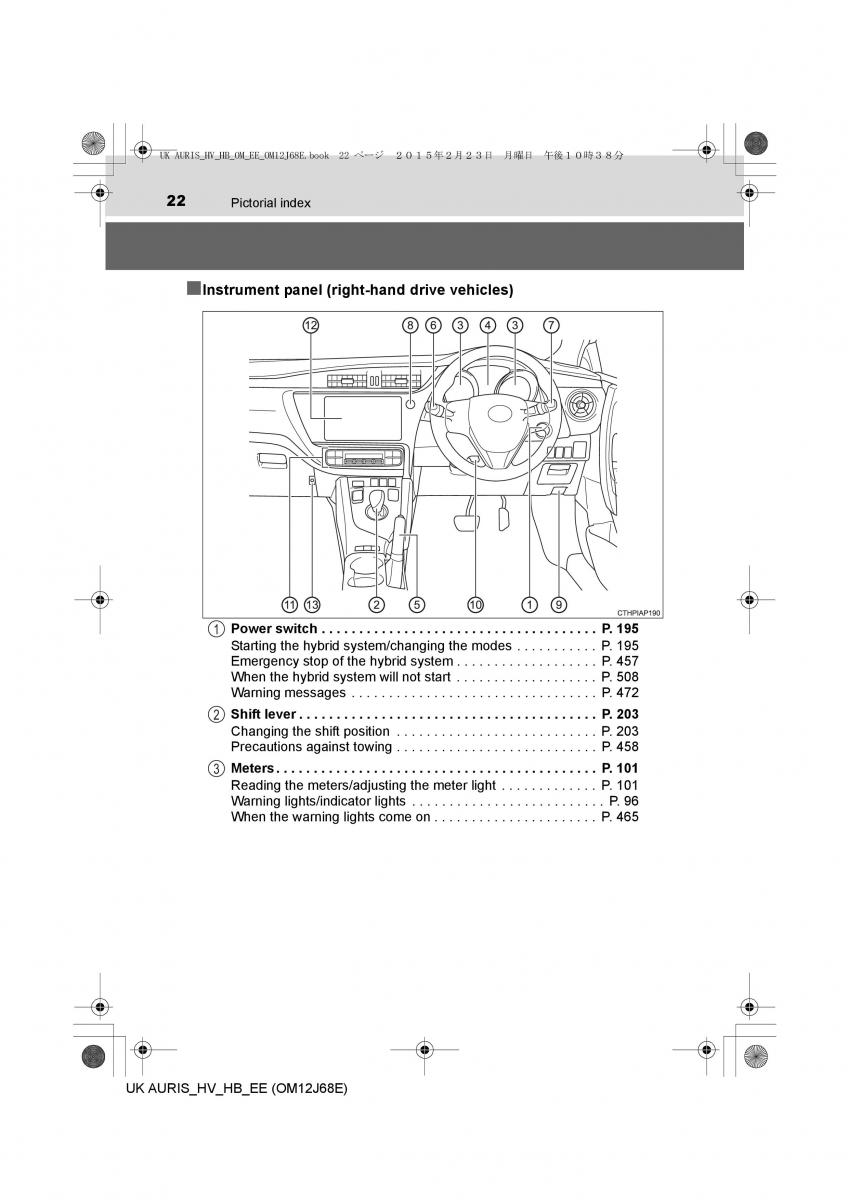 Toyota Auris Hybrid II 2 owners manual / page 22