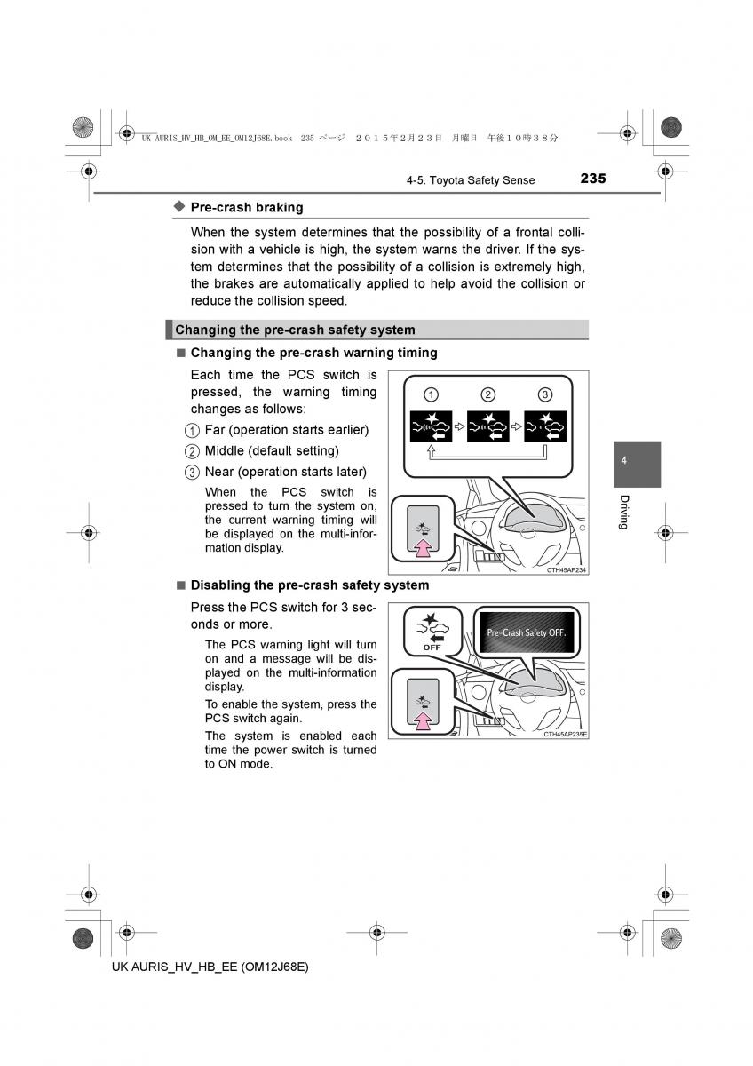 Toyota Auris Hybrid II 2 owners manual / page 235