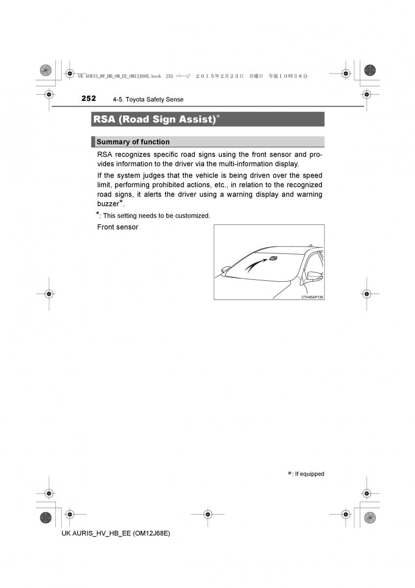 Toyota Auris Hybrid II 2 owners manual / page 252