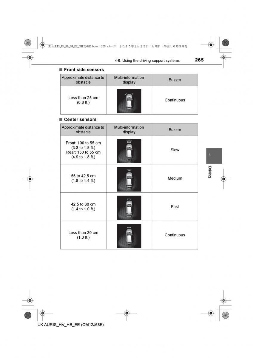 Toyota Auris Hybrid II 2 owners manual / page 265