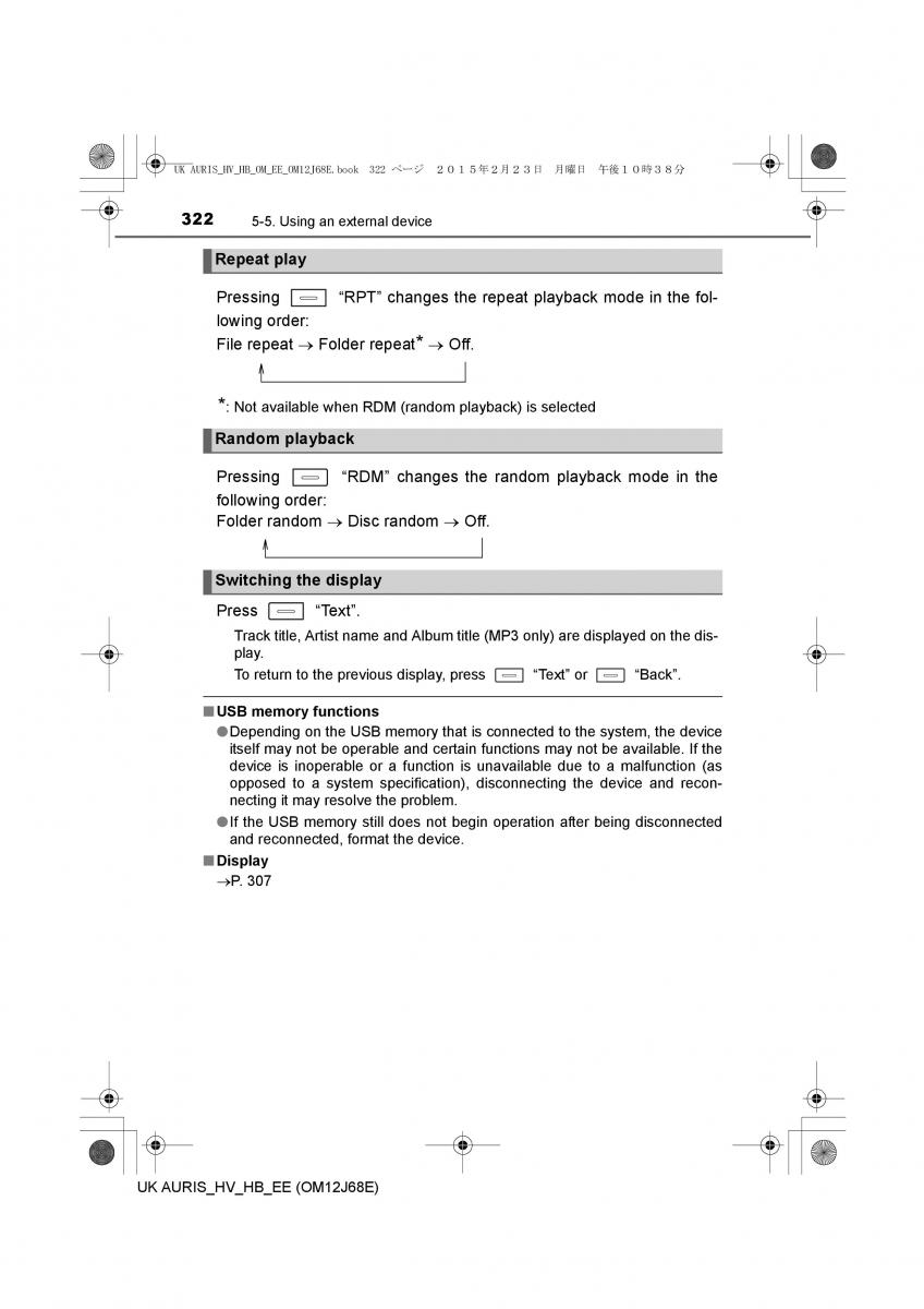 Toyota Auris Hybrid II 2 owners manual / page 322