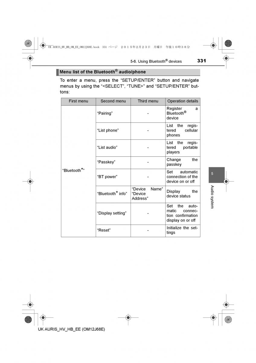 Toyota Auris Hybrid II 2 owners manual / page 331