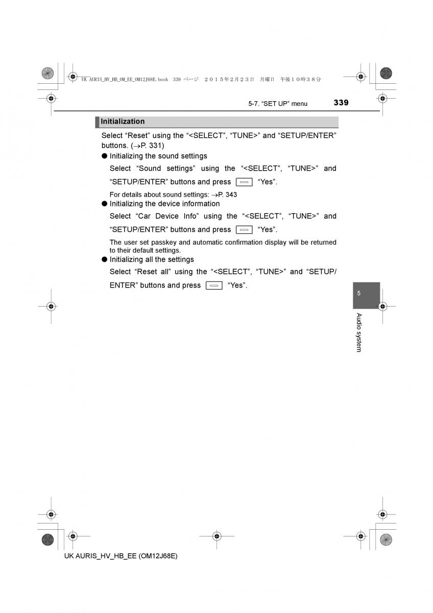 Toyota Auris Hybrid II 2 owners manual / page 339