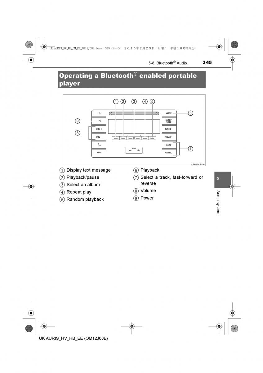 Toyota Auris Hybrid II 2 owners manual / page 345