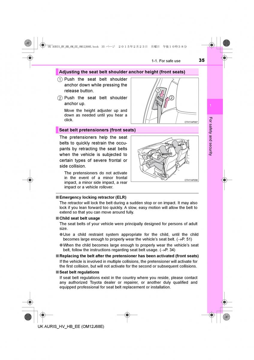 Toyota Auris Hybrid II 2 owners manual / page 35