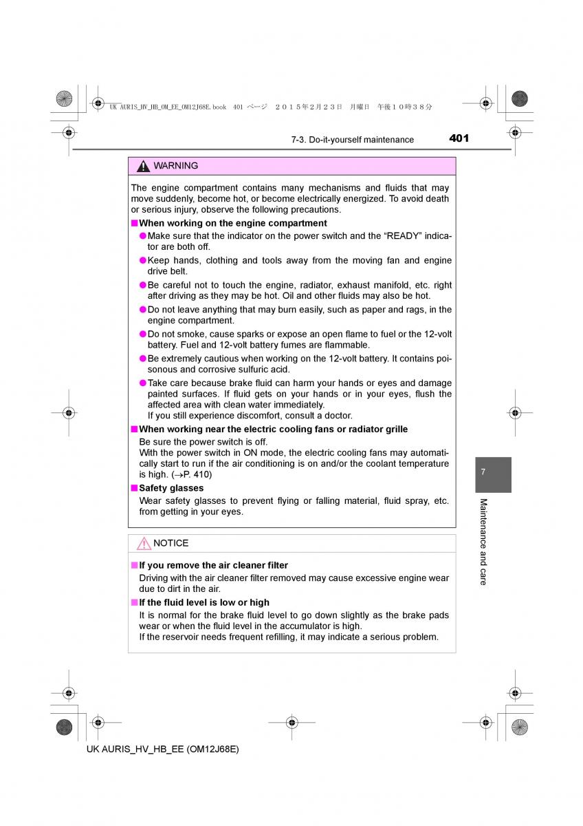 Toyota Auris Hybrid II 2 owners manual / page 401