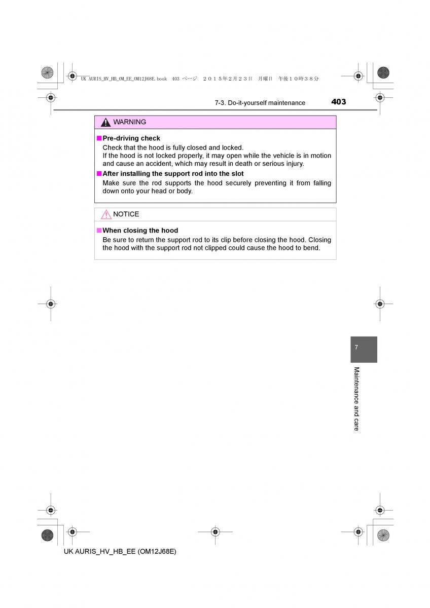 Toyota Auris Hybrid II 2 owners manual / page 403