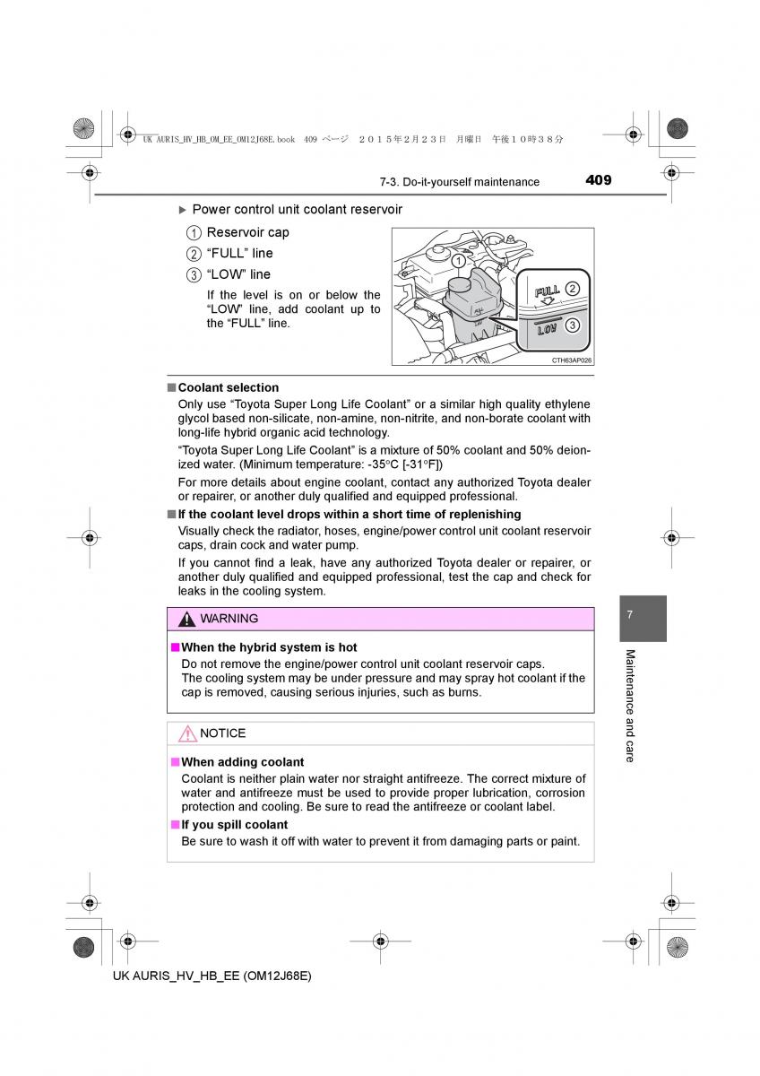 Toyota Auris Hybrid II 2 owners manual / page 409