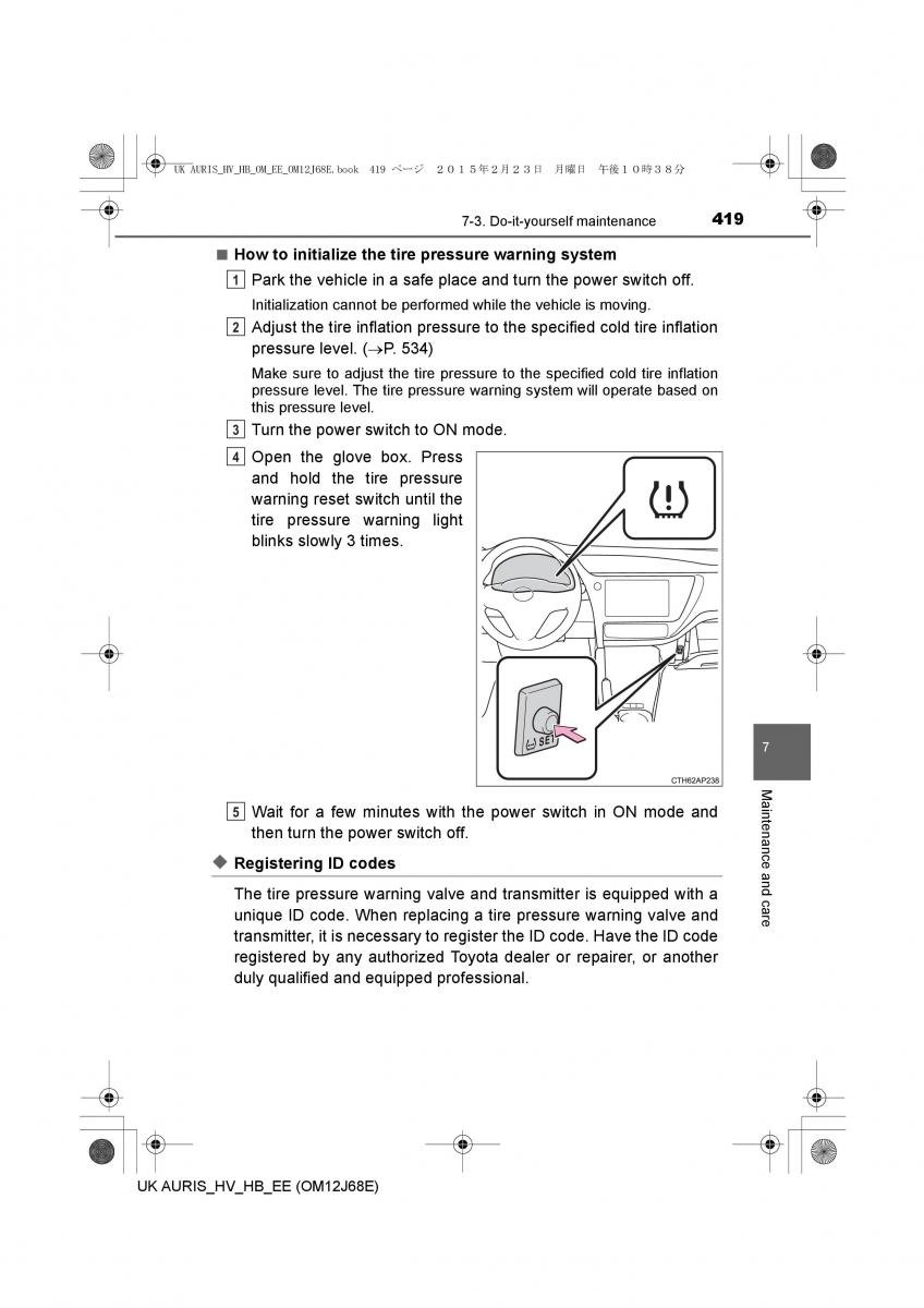 Toyota Auris Hybrid II 2 owners manual / page 419