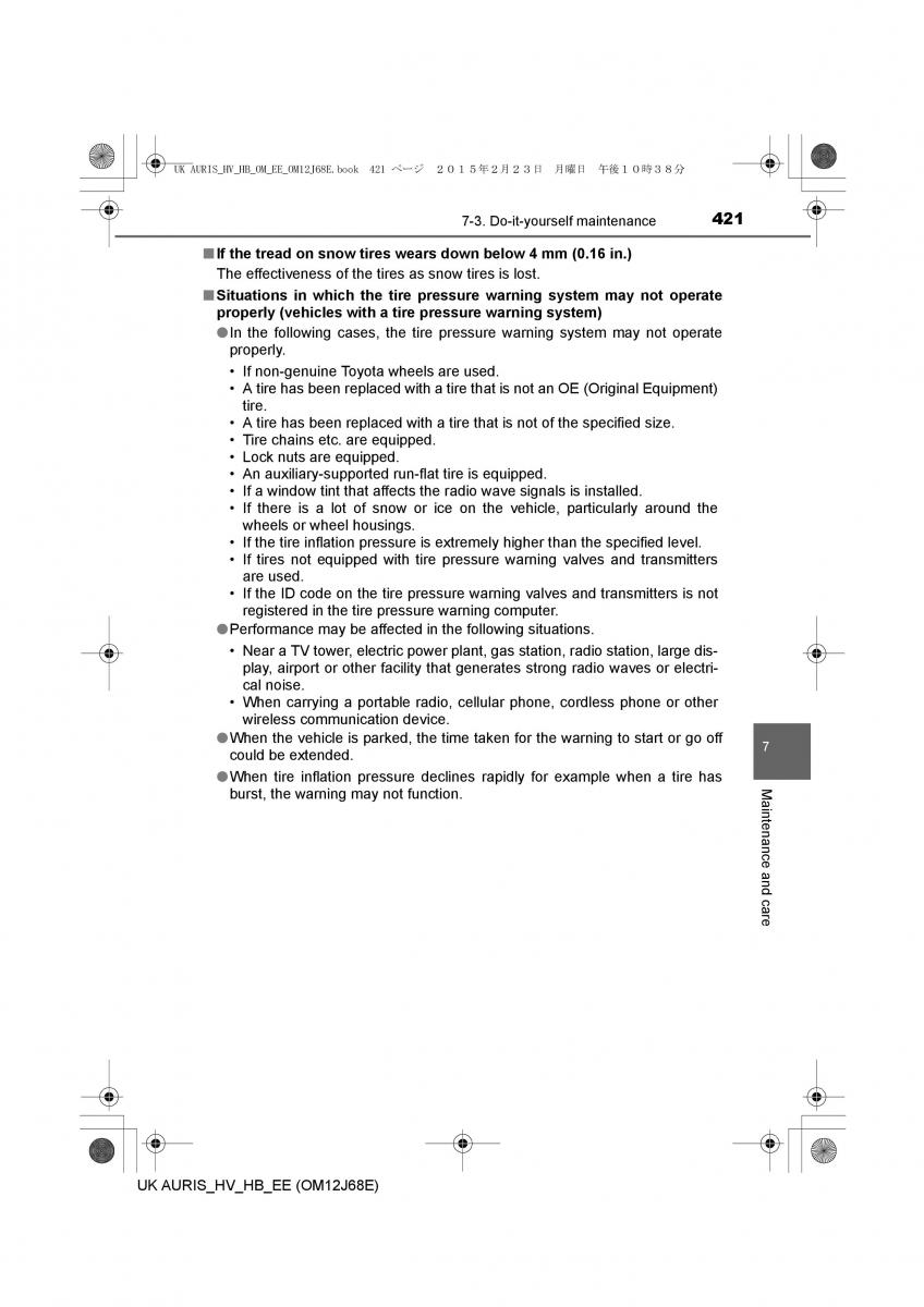 Toyota Auris Hybrid II 2 owners manual / page 421