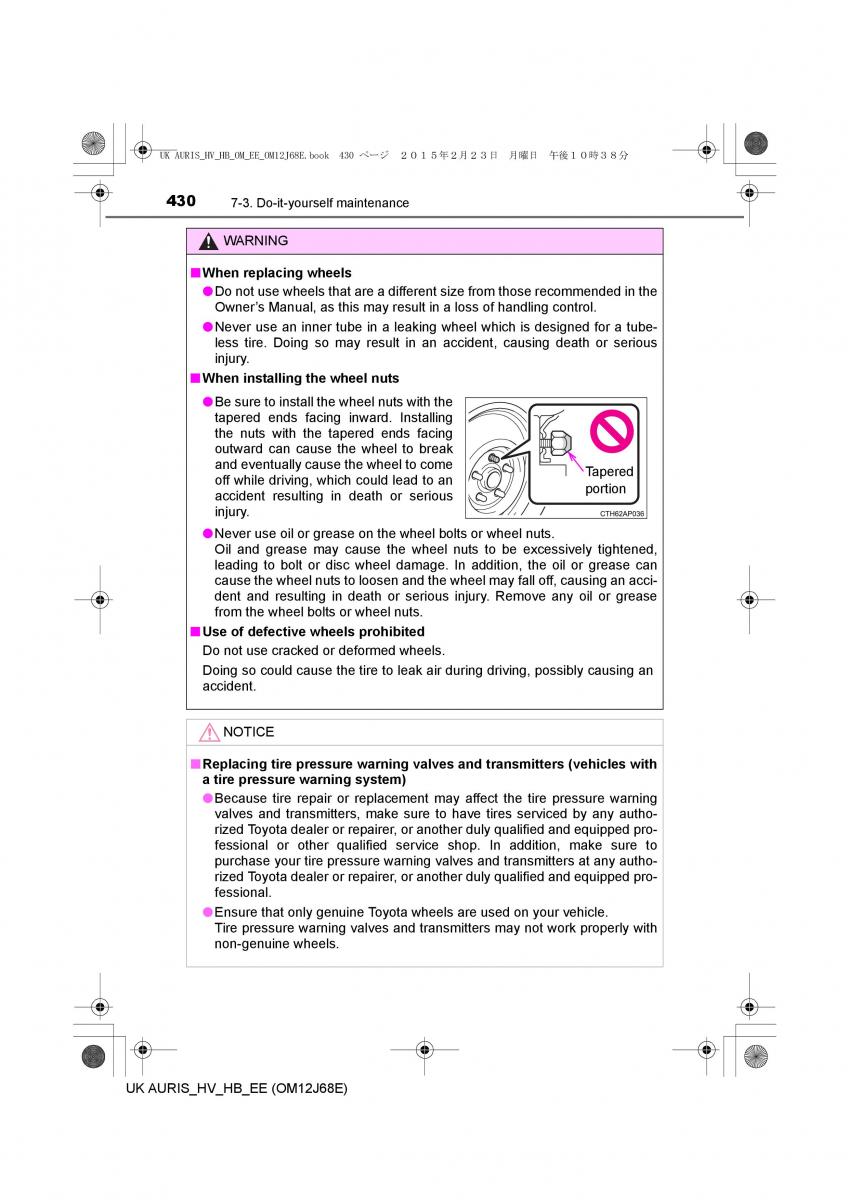 Toyota Auris Hybrid II 2 owners manual / page 430