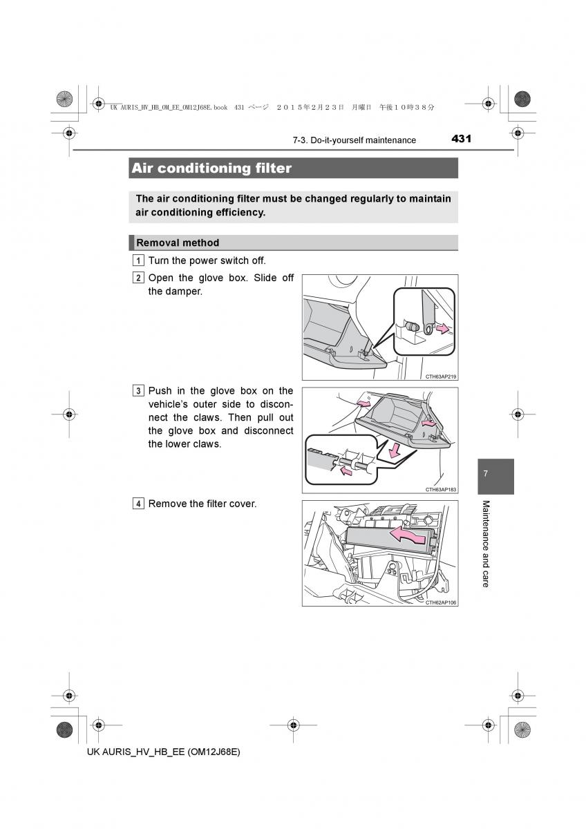 Toyota Auris Hybrid II 2 owners manual / page 431