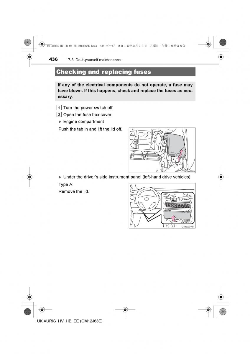 Toyota Auris Hybrid II 2 owners manual / page 436