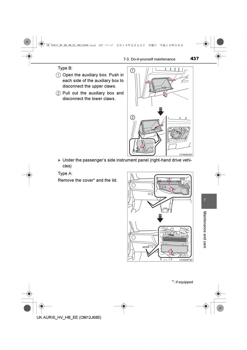 Toyota Auris Hybrid II 2 owners manual / page 437