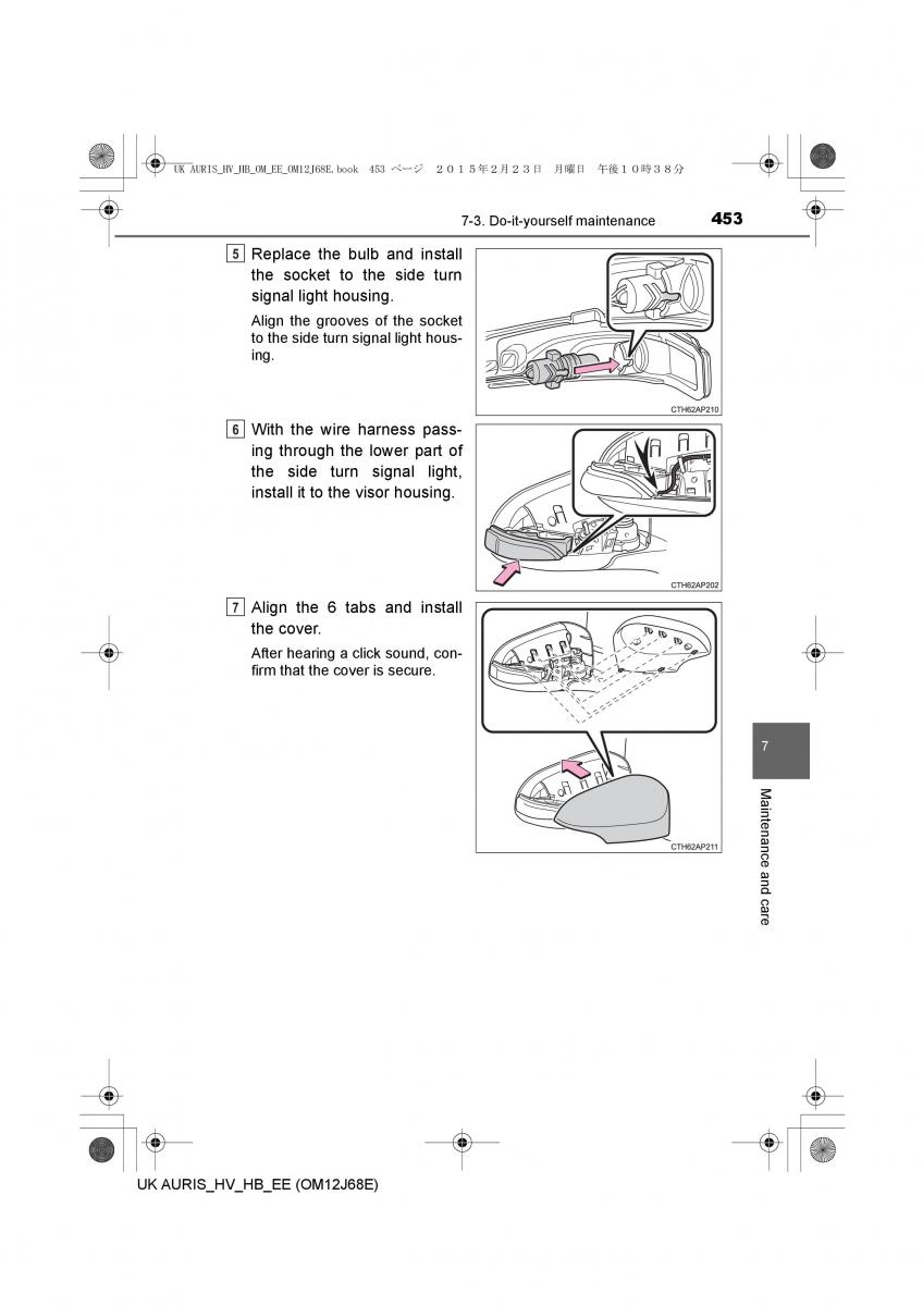 Toyota Auris Hybrid II 2 owners manual / page 453