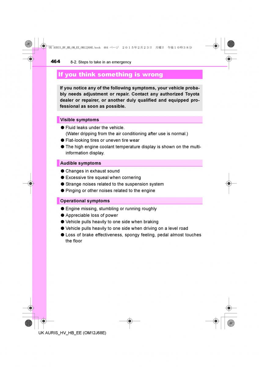 Toyota Auris Hybrid II 2 owners manual / page 464