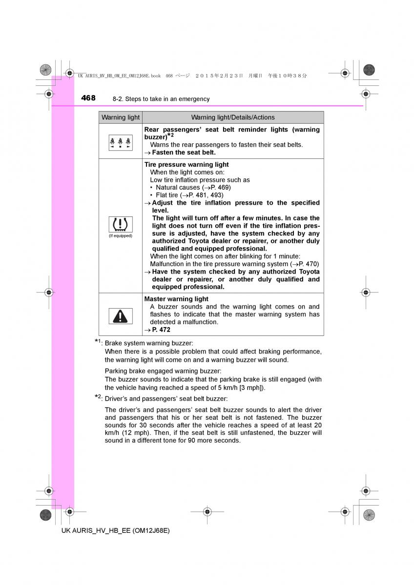 Toyota Auris Hybrid II 2 owners manual / page 468