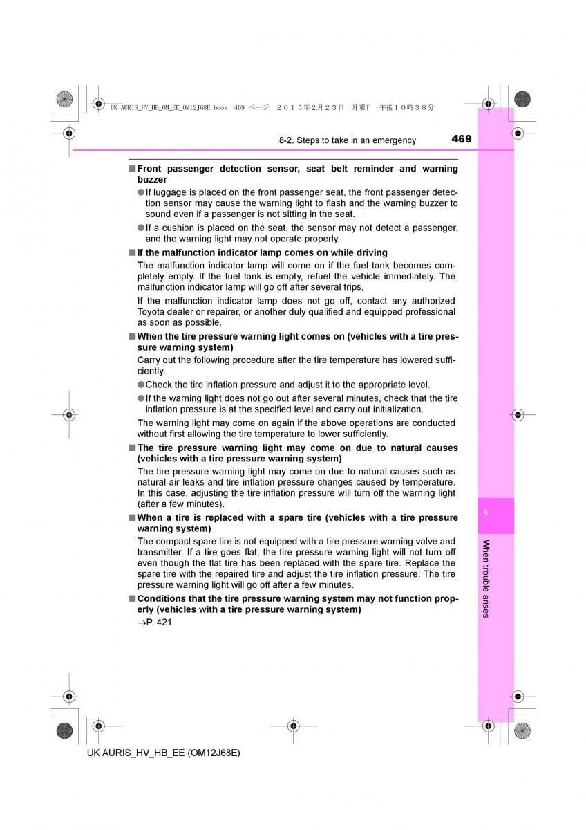 Toyota Auris Hybrid II 2 owners manual / page 469