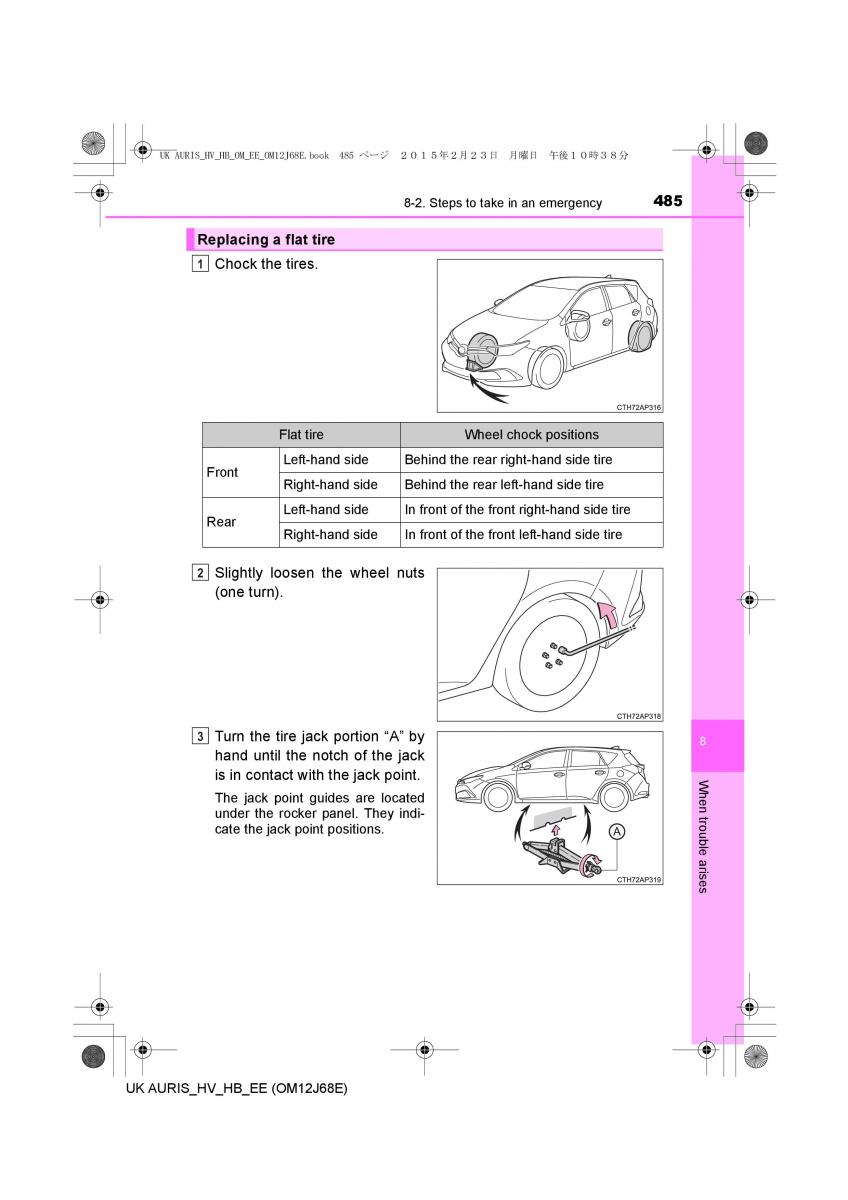 Toyota Auris Hybrid II 2 owners manual / page 485