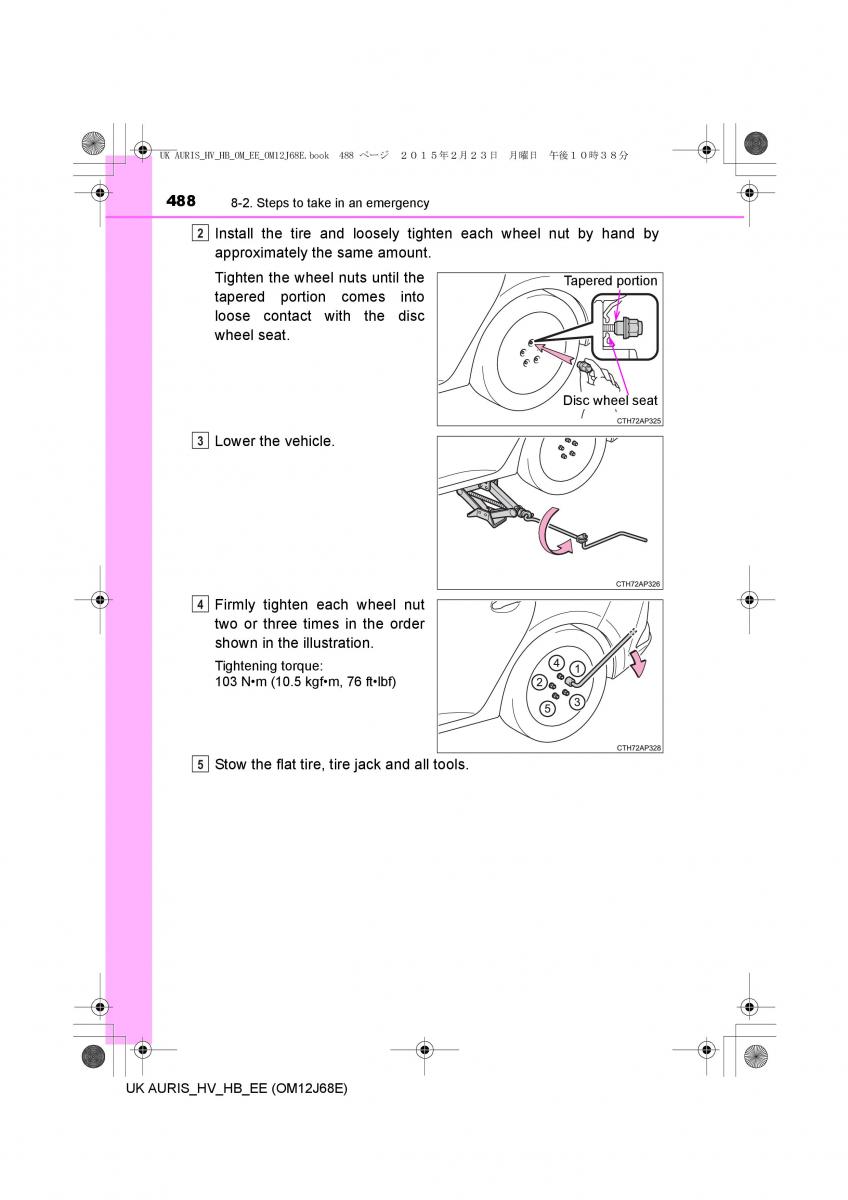 Toyota Auris Hybrid II 2 owners manual / page 488