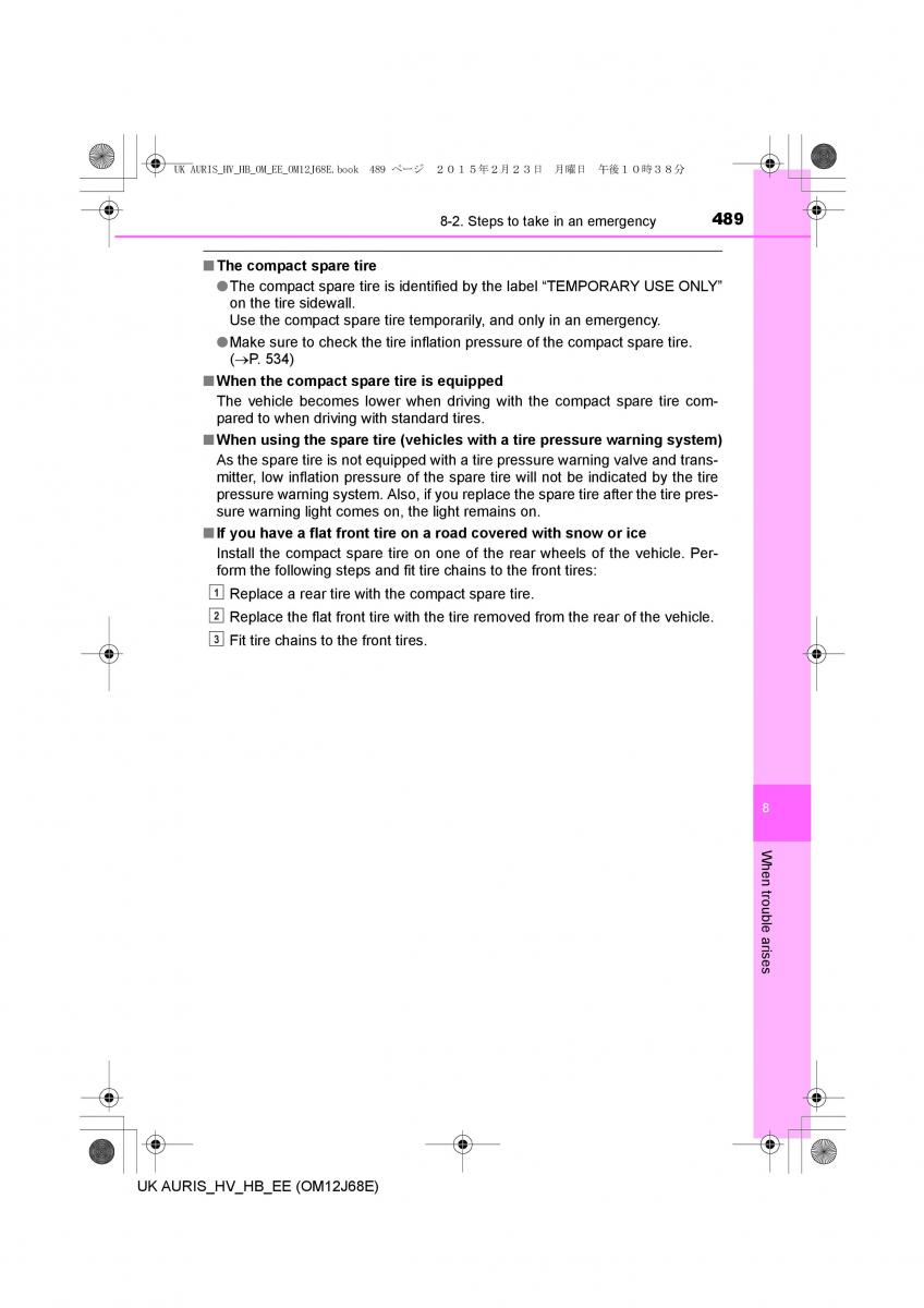 Toyota Auris Hybrid II 2 owners manual / page 489