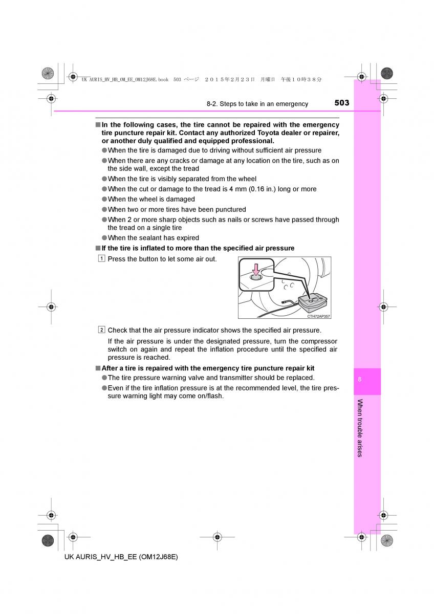 Toyota Auris Hybrid II 2 owners manual / page 503