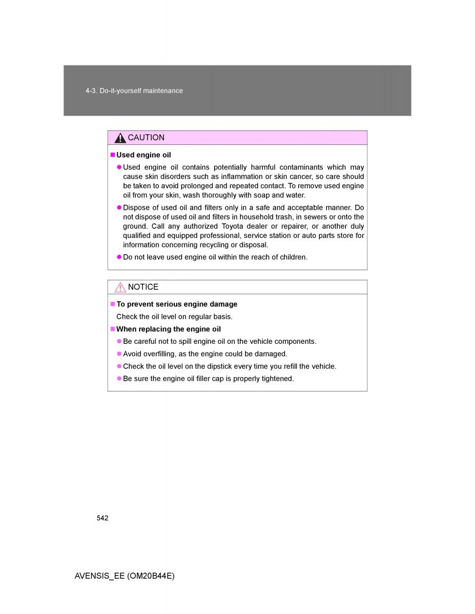 Toyota Avensis III 3 owners manual / page 542