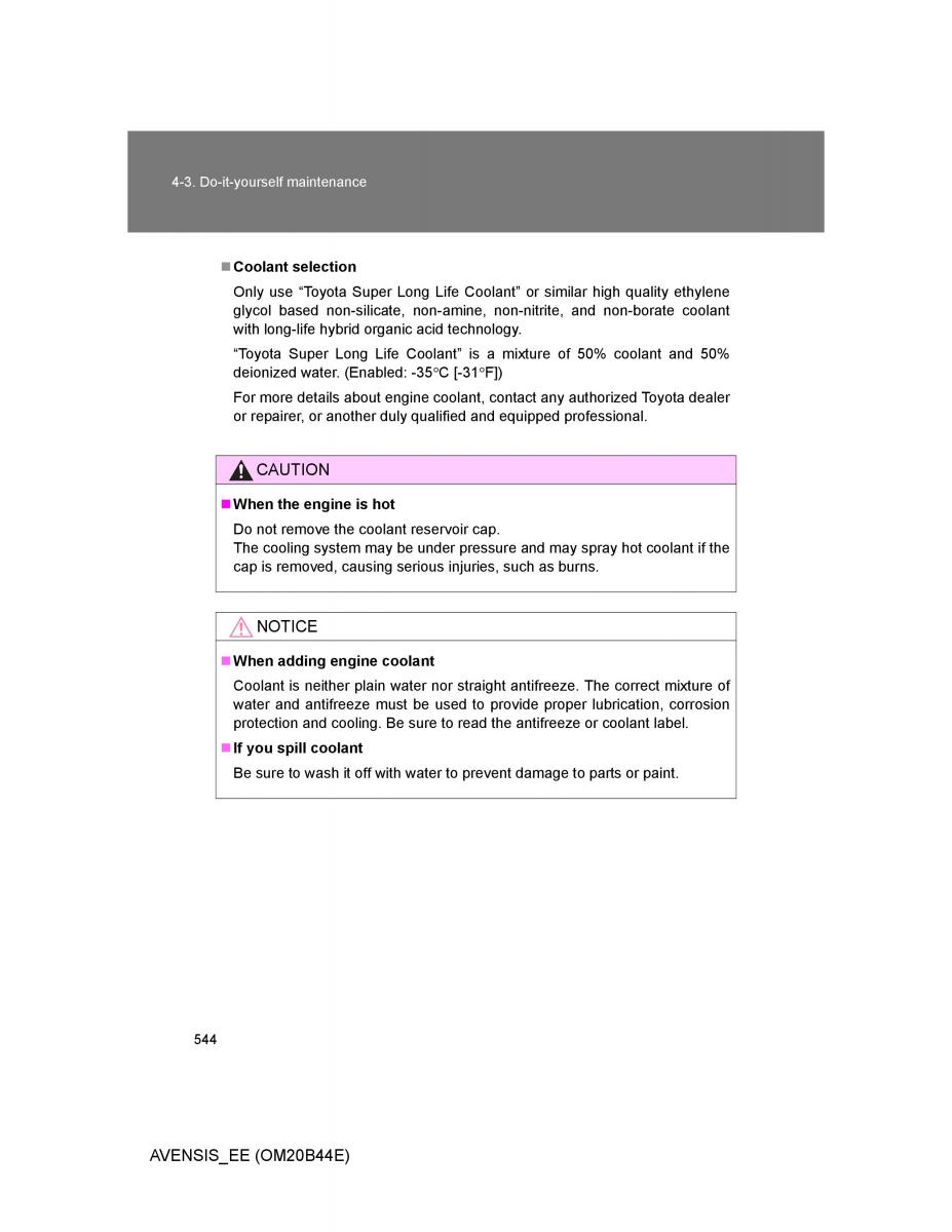 Toyota Avensis III 3 owners manual / page 544