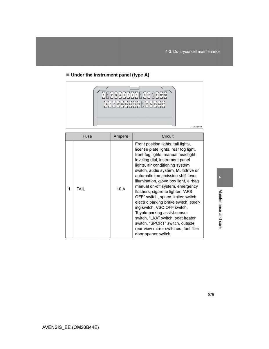 Toyota Avensis III 3 owners manual / page 579