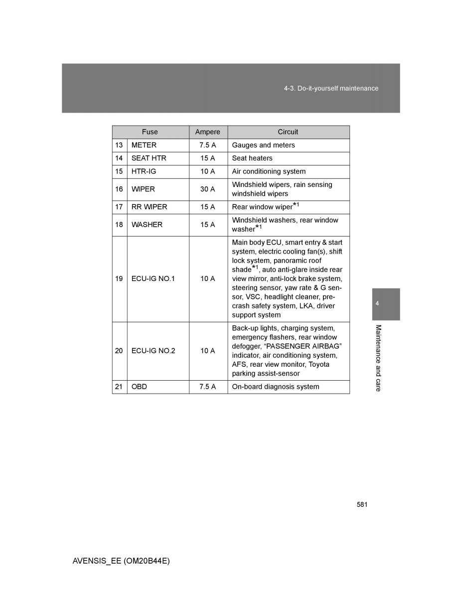 Toyota Avensis III 3 owners manual / page 581