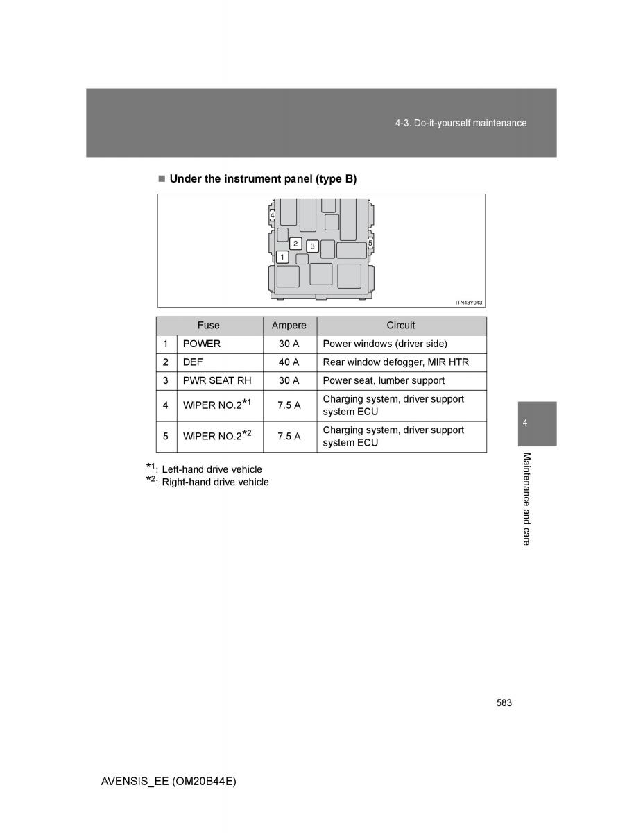 Toyota Avensis III 3 owners manual / page 583