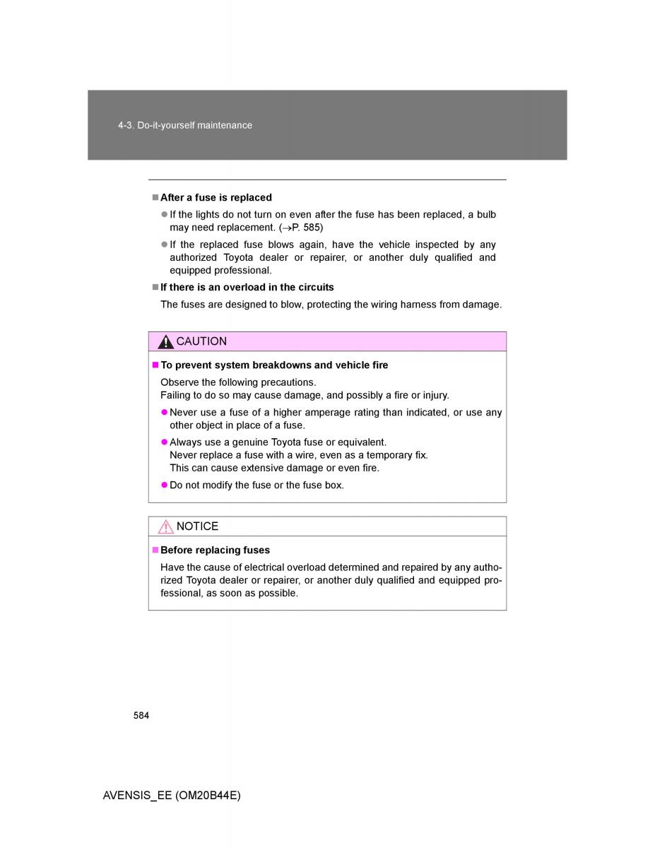 Toyota Avensis III 3 owners manual / page 584