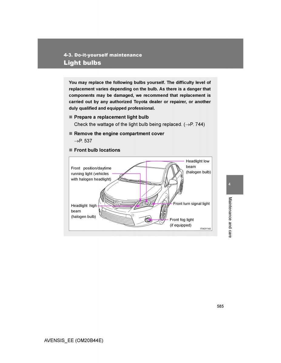 Toyota Avensis III 3 owners manual / page 585